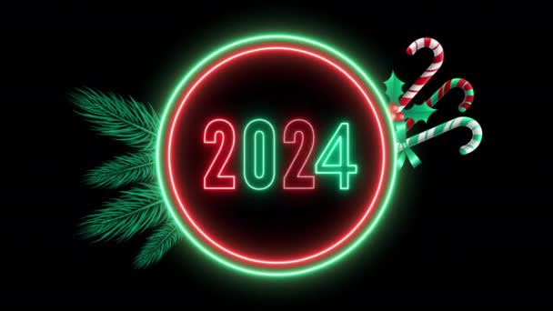 Neon 2024 Ano Novo Iluminado Design Xmas Grinalda Com Moldura — Vídeo de Stock