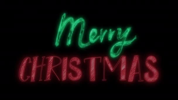 Glowing Neon Light Merry Christmas Neon Letters Isolated Black Background — Stock Video