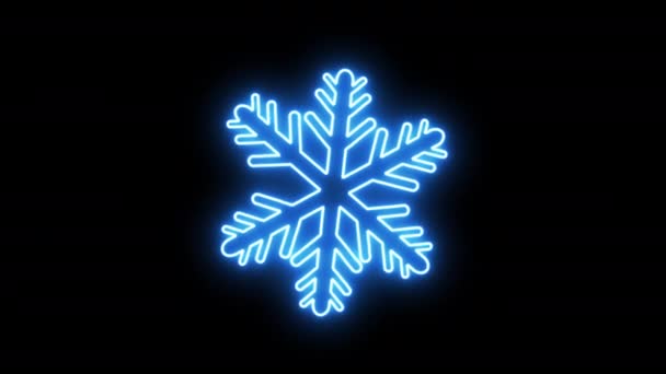 Neon Glowing Snowflake Icon Terisolasi Black Background Musim Dingin Animated — Stok Video