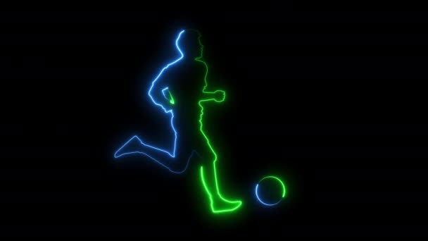 Animado Brilhante Neon Luz Corredor Homem Isolado Fundo Preto Esporte — Vídeo de Stock