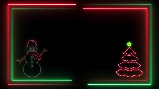Canlandırılmış Parlayan Neon Kardan Adam Döngüsü Karakter Canlandırması Kara Fon — Stok video