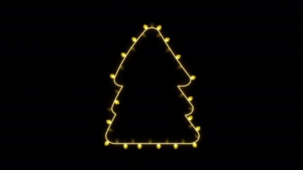 ブラックバックグラウンドで輝くネオンクリスマスツリー ネオンはクリスマスの抽象的なループの背景を照らしました 新年とホリデー現代のお祝いカードテンプレート — ストック動画