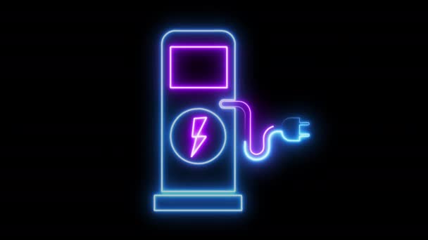 Parlayan Neon Işıklı Elektrikli Araç Animasyonu Modern Akıllı Araba Şarj — Stok video