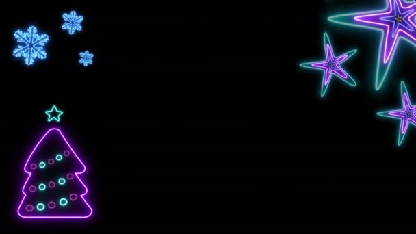 Animated Glowing Neon Crăciun Copac Fundal Negru Neon Iluminat Buclă — Videoclip de stoc