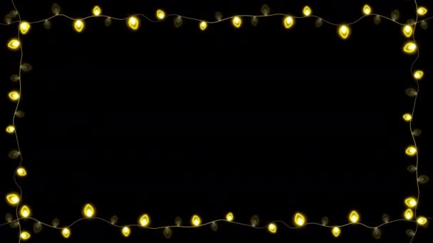 Різдвяні Новорічні Рамки Струнні Жовті Лампочки Блимаючим Жовтим Денним Світлом — стокове відео