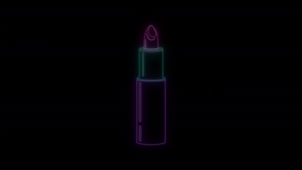 Glowing Neon Line Lipstick Icon Isolated Black Background Video Motion — ストック動画
