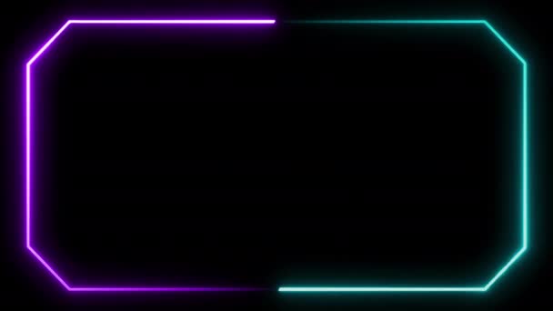 霓虹灯相框在黑色背景图上移动 发光无缝框摘要动画 动线运动形态电流运动与党的激光表演 — 图库视频影像