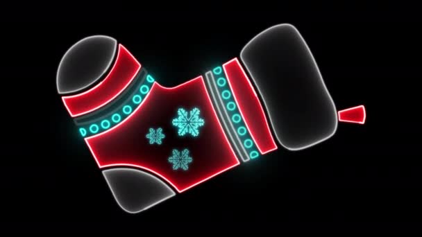 Animowane Neon Dekoracyjne Wiszące Skarpetki Płatków Śniegu Choinki Izolowane Czarnym — Wideo stockowe