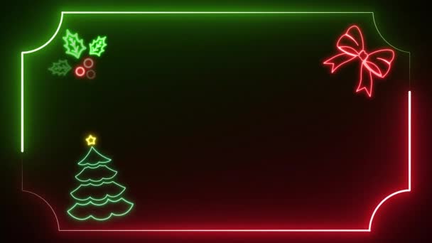 Árbol Navidad Neón Brillante Animado Sobre Fondo Negro Lazo Navidad — Vídeos de Stock