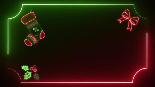 ブラックバックグラウンドのネオンクリスマス ネオンはXmas抽象ループの背景を照らしました 新しい年および休日の現代のお祝いのカード テンプレート ループの設計を回転させるネオン輝くライト — ストック動画