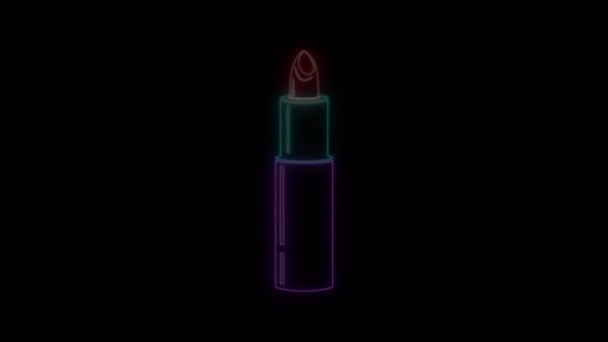 发光的霓虹灯线唇膏图标孤立在黑色的背景 4K视频运动图形动画 美容中心的概念迷人的设计元素 化妆品广告或夜店标志 — 图库视频影像