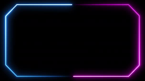 Neon Lights Frame Bewegend Zwarte Achtergrond Elektrische Gloeiende Frame Naadloze — Stockvideo