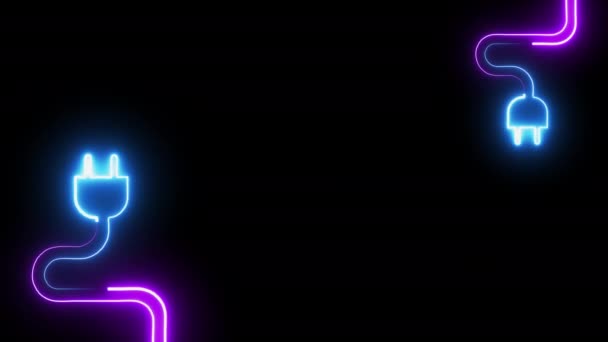 Glödande Neon Ljus Futuristiska Elektriska Kontur Ikonen För Laddning Pluggar — Stockvideo