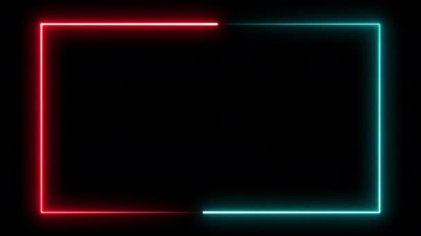 Неонове Світло Рамка Рухається Чорному Тлі Електрична Сяюча Рамка Безшовна — стокове відео