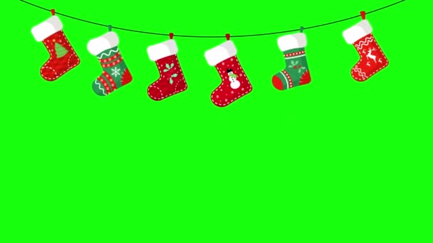 Rotierende Hängende Dekorative Weihnachtssocken Ornamentale Animierte Socken Kollektion Strumpfsocken Weihnachtsanimation — Stockvideo