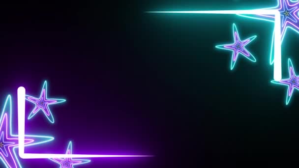 Animované Zářící Neonové Světlo Dekorativní Hvězdy Rám Šablony Design Motional — Stock video
