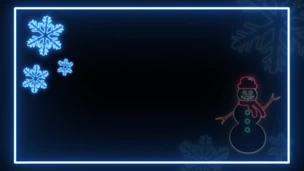 Анімовані Сяючі Неонові Петлі Сніговика Анімація Персонажів Ізольовані Чорному Тлі — стокове відео