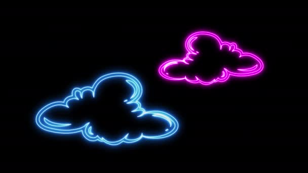 光るネオンライトクラウドアニメーション 輝くネオンライト ブラックバックグラウンドの孤立したネオン雲 — ストック動画