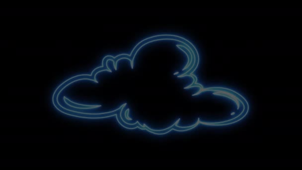 Neon Świecący Animowany Element Projektu Chmury Izolowany Czarnym Tle — Wideo stockowe