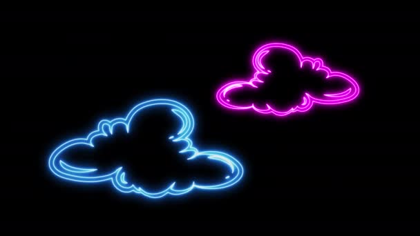 光るネオンライト2つの雲アニメーションデザイン 円形の形の輝くネオン ライトを使って ブラックバックグラウンドのネオン雲 テクノロジーコンセプトアニメーションビデオデザイン ブルー マゼンタ ネオン — ストック動画