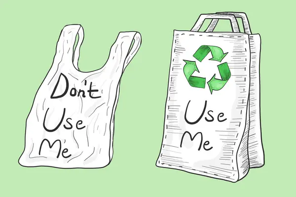 Detener Contaminación Plástica Use Bolsas Plástico Use Bolsas Ecológicas Ecología — Vector de stock
