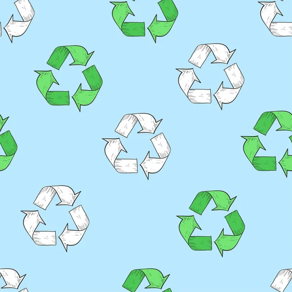 Recycle Sign Renewable Icon Vector Seamless Pattern Hand Drawn Retro — Wektor stockowy