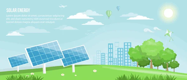 Energia Solar Energia Alternativa Conceito Ecologia Design Banner Vetorial Elementos — Vetor de Stock
