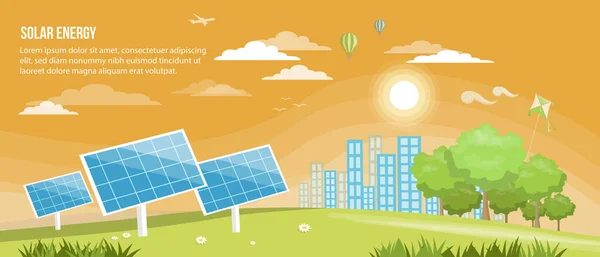 太阳能 替代能源和生态概念矢量设计 孤立的设计元素 矢量景观与太阳能电池板设计元素 可再生能源和清洁环境设计 — 图库矢量图片