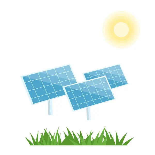 太陽エネルギー 代替エネルギーと生態学の概念ベクトルバナーデザイン 孤立した設計要素 太陽パネルのデザイン要素とベクトルの風景 再生可能エネルギーとクリーン環境設計 — ストックベクタ