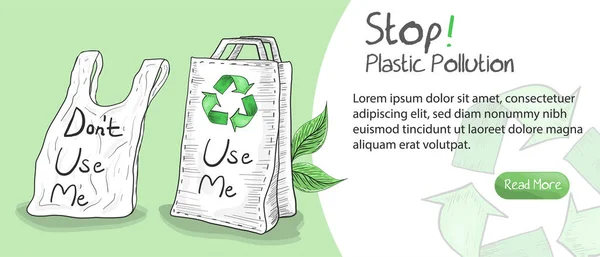 Остановить Загрязнение Пластмасс Используйте Пластиковые Мешки Использовать Эко Мешки Экология — стоковый вектор