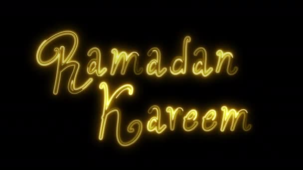 Neon Świecący Ramadan Kareem Projekt Kartki Okolicznościowej Izolowane Czarnym Tle — Wideo stockowe