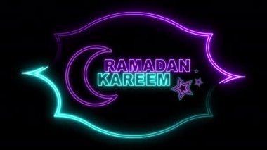 Neon Parlayan Ramazan Kareem Tebrik Kartı Tasarımı Kara Arkaplanda İzole Edildi.
