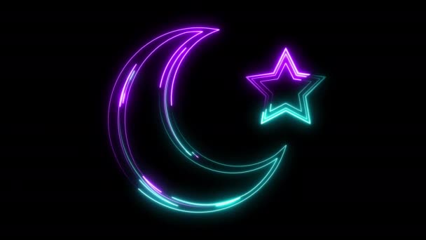 Neon Świecący Księżyc Projekt Gwiazdy Izolowane Czarnym Tle — Wideo stockowe