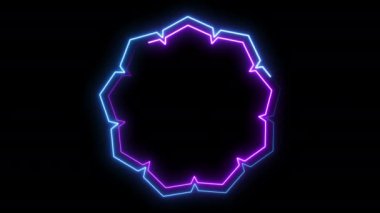 Dekoratif Neon Çerçeve Şablonu Siyah Arkaplanda İzole Edildi.