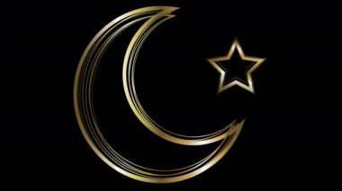 Altın Parlayan Ay ve Yıldız Tasarımı Kara Arkaplanda İzole Edildi.