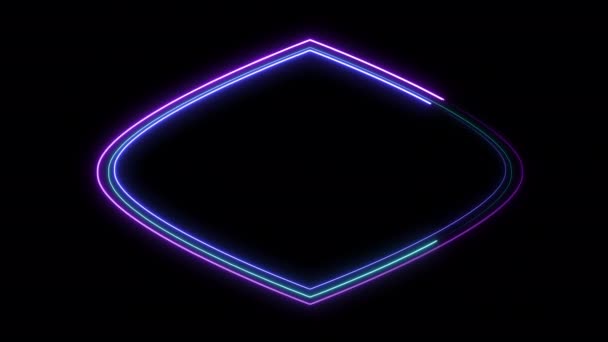 Decoratieve Decoratieve Neon Frame Template Geïsoleerd Zwarte Achtergrond — Stockvideo