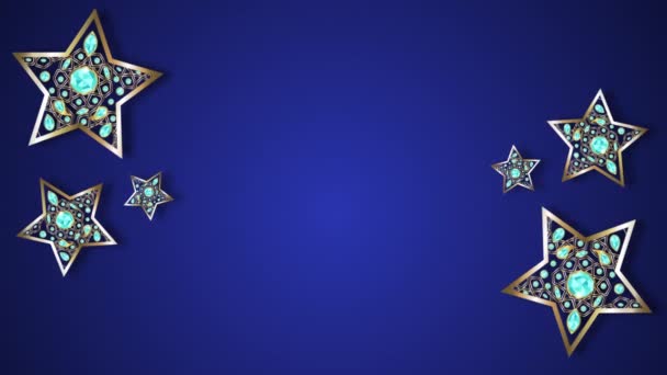 Mavi Elmaslı Altın Yıldızlar Mavi Arkaplanda Dönüyor Mavi Arka Planda — Stok video