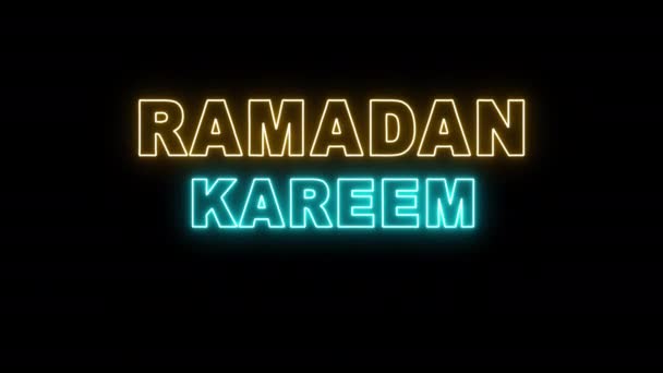 Neon Zářící Ramadán Kareem Pozdrav Design Karty Izolované Černém Pozadí — Stock video
