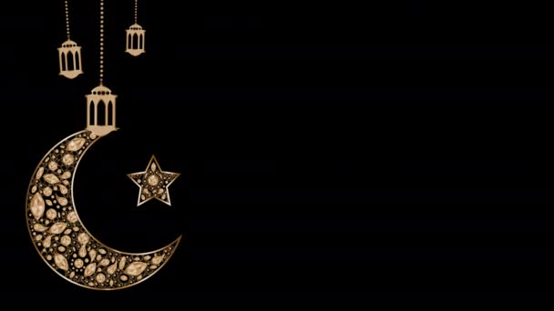 Złoty Księżyc Gwiazdą Ozdobiony Ornamentami Diamentami Ramadan Kareem Happy Eid — Wideo stockowe