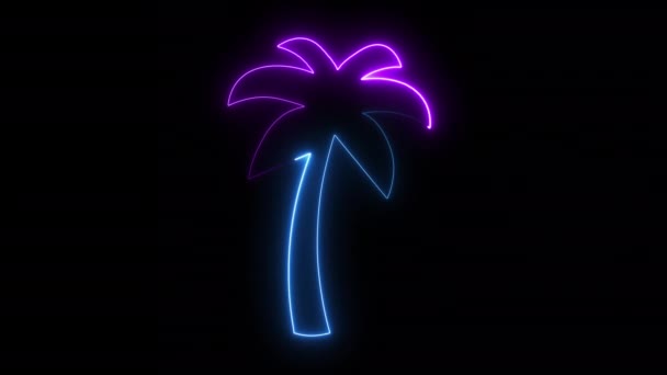 Leuchtende Neon Palme Design Element Isoliert Auf Schwarzem Hintergrund — Stockvideo