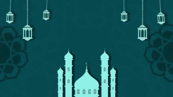 Επίπεδη Σχεδιαστική Κάρτα Κινουμένων Σχεδίων Πρότυπο Πανό Για Ramadan Και — Αρχείο Βίντεο