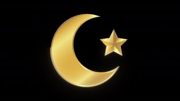 Luna Resplandeciente Oro Diseño Estrellas Aislados Sobre Fondo Negro — Vídeos de Stock