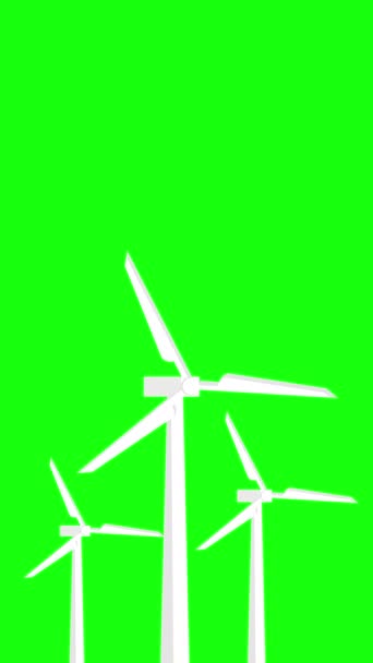 Grup Turbine Eoliene Stil Plat Animat Izolat Ecranul Verde Energia — Videoclip de stoc