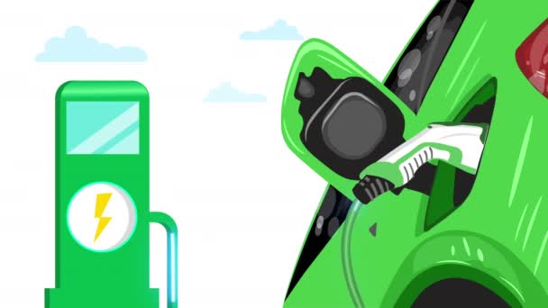 充电站的动画电动车充电 Quot 绿色能源与可持续能源 Quot 概念背景 — 图库视频影像