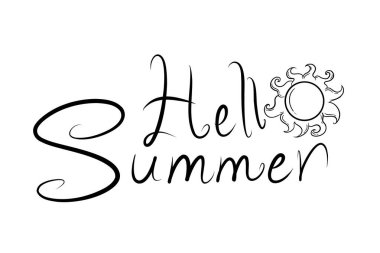 El çizimi Merhaba Yaz Kaligrafi ve Güneş Tasarımı Doodle Stili