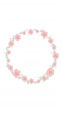 Beyaz arkaplanda canlandırılmış güller yuvarlak çerçeve canlandırması.