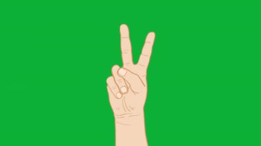 Canlandırılmış insan eli yeşil ekranda barış işareti gösteriyor