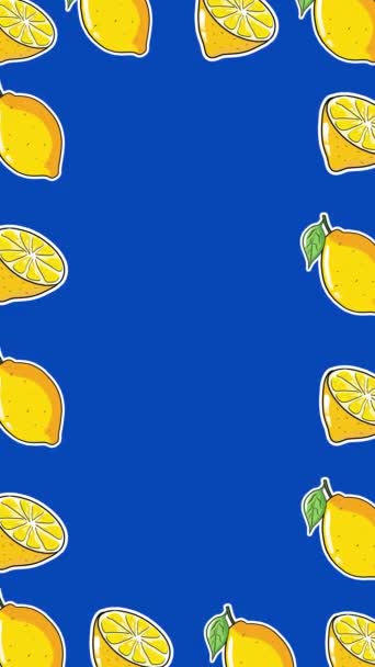 Fresh Yellow Whole Half Lemons Moving Animation Blue Background — Stock Video