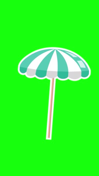 Animated Blue White Striped Beach Umbrella Design Element Isolated Green — Stock Video