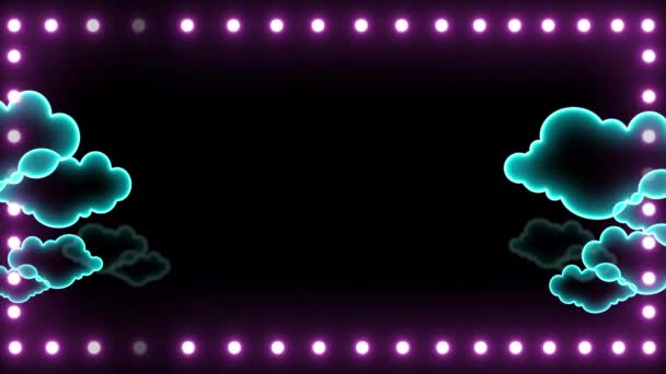 Illuminante Neon Luce Nuvole Animazione Con Luci Led Incandescente Cornice — Video Stock